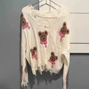 No Comment White Sweater with Frayed Edges